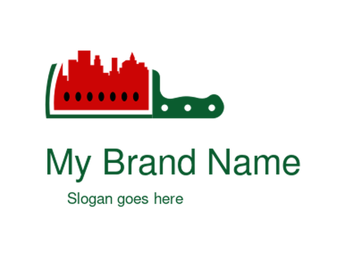 Urban Skyline on Butcher Knife Logo – Perfect for Restaurants, Food Trucks, Catering, and Culinary Startups